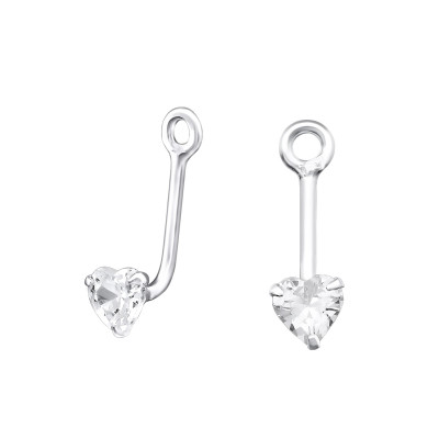 4mm Heart Cz Ear Jacket Part Sterling Silver Finding with Cubic Zirconia