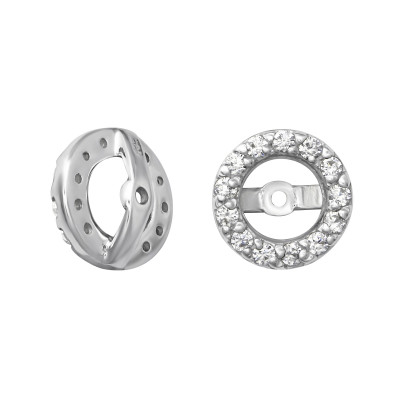 Silver Interchangeable Part for Round 5mm Ear Studs with Cubic Zirconia Sterling Silver Finding with Cubic Zirconia
