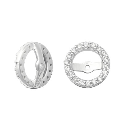 Silver Interchangeable Part for Round 7mm Ear Studs with Cubic Zirconia Sterling Silver Finding with Cubic Zirconia