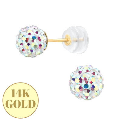 4mm Cup 14k Solid Gold Ear Studs with AB Ferido