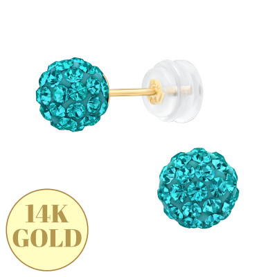 4mm Cup 14k Solid Gold Ear Studs with Blue Zircon Ferido