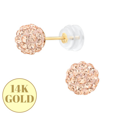 4mm Cup 14k Solid Gold Ear Studs with Light Peach Ferido