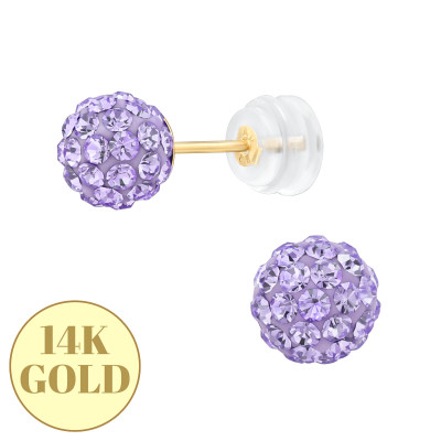 4mm Cup 14k Solid Gold Ear Studs with Violet Ferido