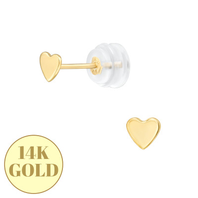 3.5mm 14k Solid Gold Heart Ear Studs