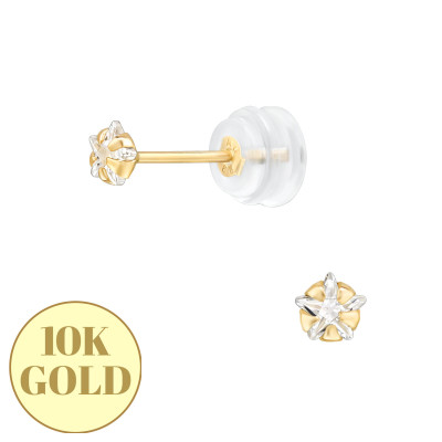 3mm Star Cubic Zirconia 5 Prong 10K Gold Ear Studs