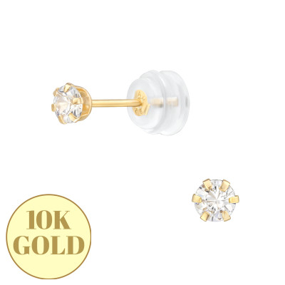 3mm 3A Grade Cubic Zirconia 6 Prong 10K Gold Ear Studs