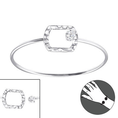 Silver Rectangle Bangles with Cubic Zirconia