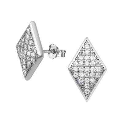 Silver Trapezoid Ear Studs with Cubic Zirconia