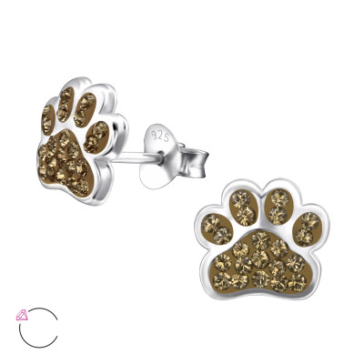 Children's Silver Paw Print Ear Studs with Genuine European Crystals