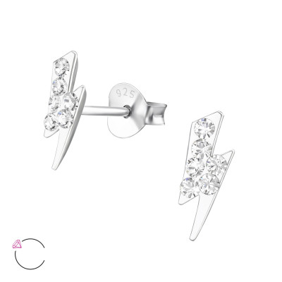 Children's Silver Thunderbolt Ear Studs with Genuine European Crystals