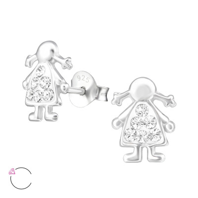 Children's Silver Girl Ear Studs with Genuine European Crystals