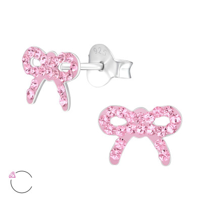 Children's Silver Bow Ear Studs with Genuine European Crystals