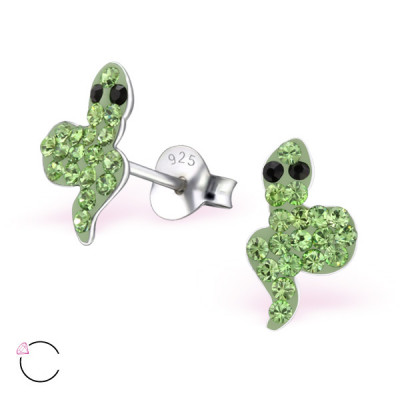 Children's Silver Snake Ear Studs with Genuine European Crystals