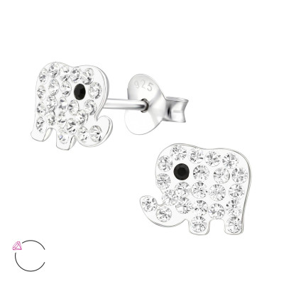 Children's Silver Elephant Ear Studs with Genuine European Crystals