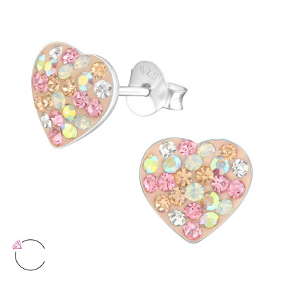 Children's Silver Heart Ear Studs with Genuine European Crystals