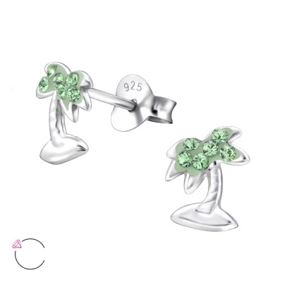 Children's Silver Coconut Tree Ear Studs with Genuine European Crystals