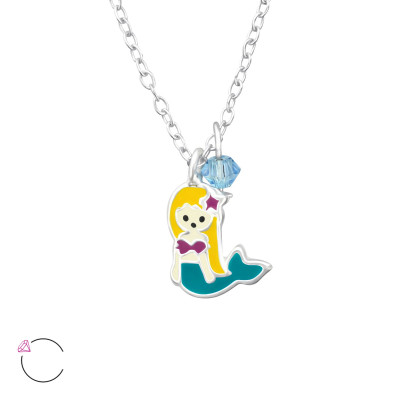 Children's Silver Mermaid Necklace with Epoxy and Genuine European Crystals