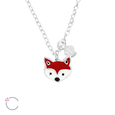 Children's Silver Fox Necklace with Epoxy and Genuine European Crystals