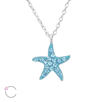 Children's Silver Starfish Necklace with Genuine European Crystals