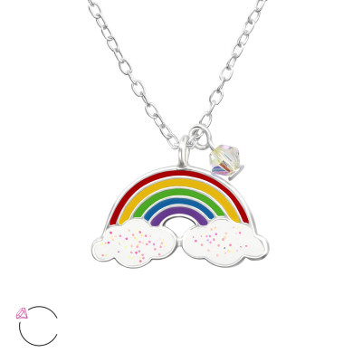 Children's Silver Rainbow Necklace with Epoxy and Genuine European Crystals