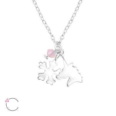 Children's Silver Unicorn and Snowflake Necklace with Genuine European Crystals