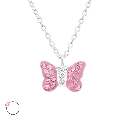Children's Silver Butterfly Necklace with Genuine European Crystals