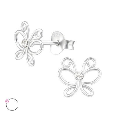 Silver Butterfly Ear Studs with Genuine European Crystals