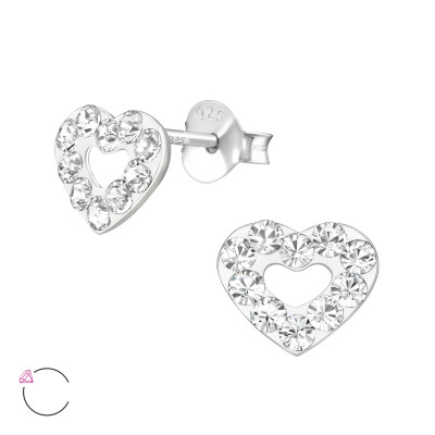 Silver Heart Ear Studs with Genuine European Crystals