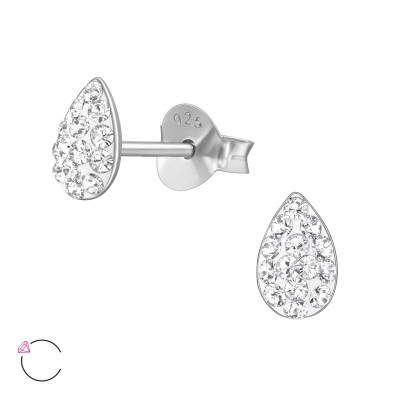 Silver Pear Ear Studs with Genuine European Crystals