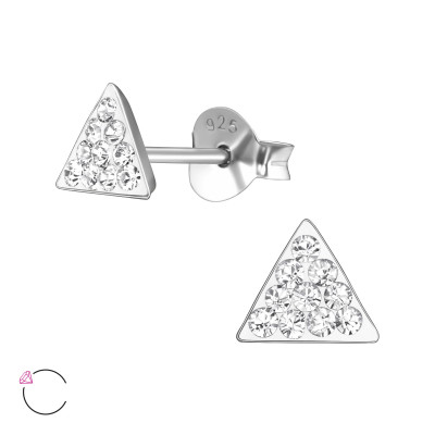 Silver Triangle Ear Studs with Genuine European Crystals