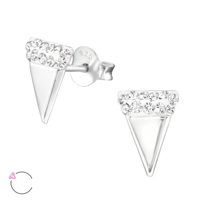 Silver Triangle Ear Studs with Genuine European Crystal