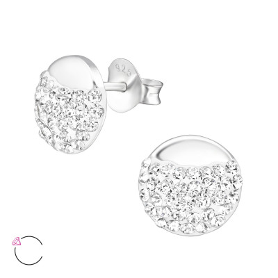 Round Sterling Silver Ear Studs with Genuine European Crystal