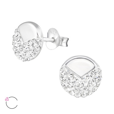 Circle Sterling Silver Ear Studs with Genuine European Crystal