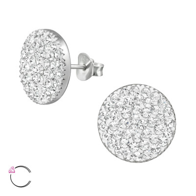 Silver Round Ear Studs with Genuine European Crystals