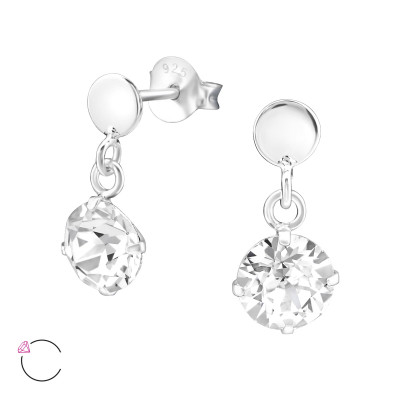 Silver Circle Ear Studs with Hanging Genuine European Crystals