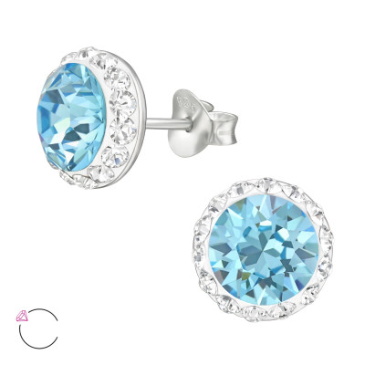 Silver Round Ear Studs with Genuine European Crystal