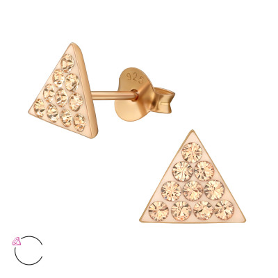 Silver Triangle Ear Studs with Genuine European Crystals