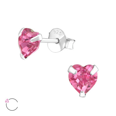 Silver Heart Ear Studs with Genuine European Crystals