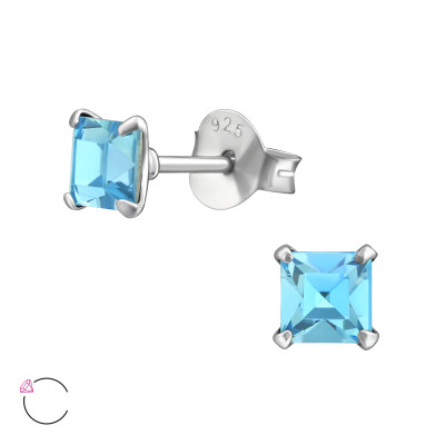 Silver Square Ear Studs with Genuine European Crystals