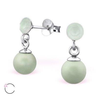 Silver Round Ear Studs with Crystals and Genuine European Pearl