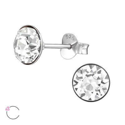 Silver Round Ear Studs with Genuine European Crystals