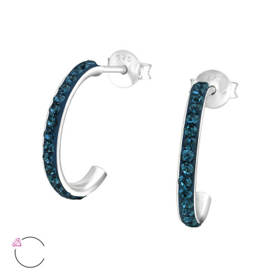 Silver Half Hoop Ear Studs with Genuine European Crystals