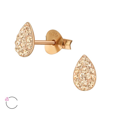 Silver Pear Ear Studs with Genuine European Crystals