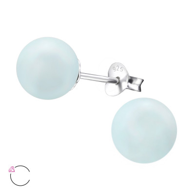 Silver Round Ear Studs with Genuine European Pearl