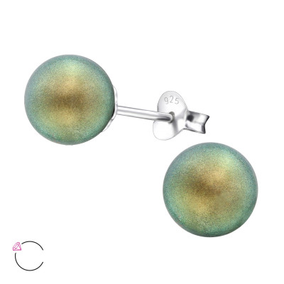 Silver Round Ear Studs with Pearl and Genuine European Crystals