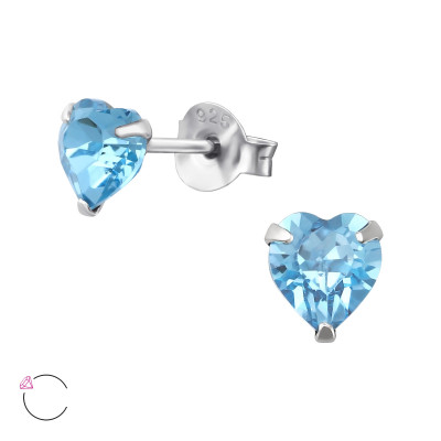 Silver Heart Ear Studs with Genuine European Crystals