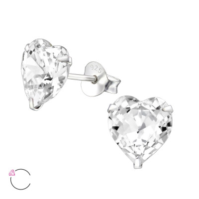 Silver Heart Ear Studs with Genuine European Crystals