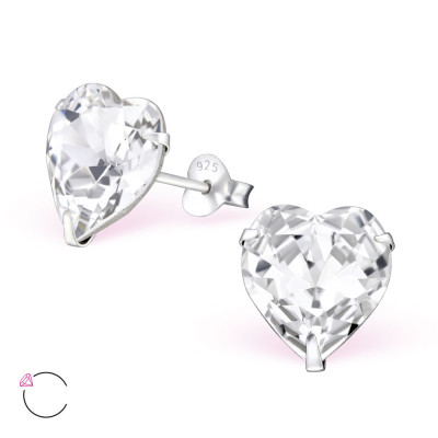 Heart Sterling Silver Ear Studs with Genuine European Crystal