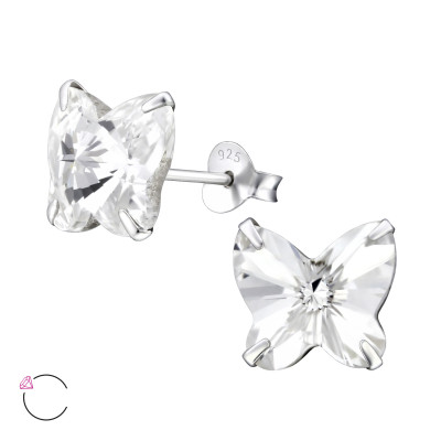 Silver Butterfly Ear Studs with Genuine European Crystals