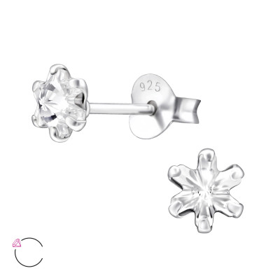 Silver Snowflake Ear Studs with Genuine European Crystals